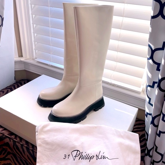🤍NWT 3.1 Phillip Lim Kate Lug-sole Tube Boots in leather white black, 39,5 - Picture 3 of 16